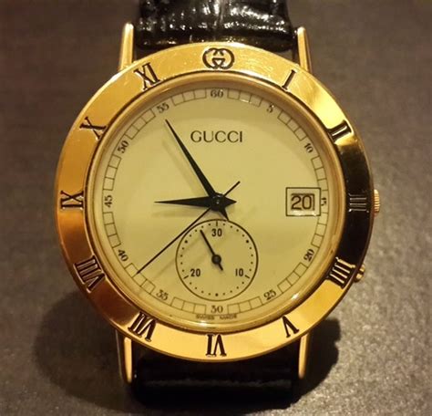 Orologio cronografo vintage Gucci 3800m placcato oro, cinturino 